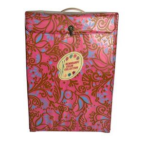 VTG 60s Mod Pink & Blue Floral Wig Storage Box Vinyl Carry Case Wig Stand READ